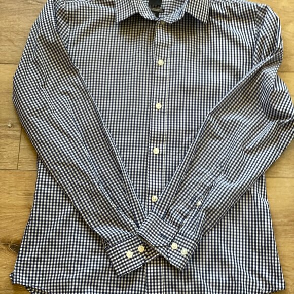 Men's H&M Button Down Navy Blue & White Gingham Shirt Size M - Picture 2 of 4